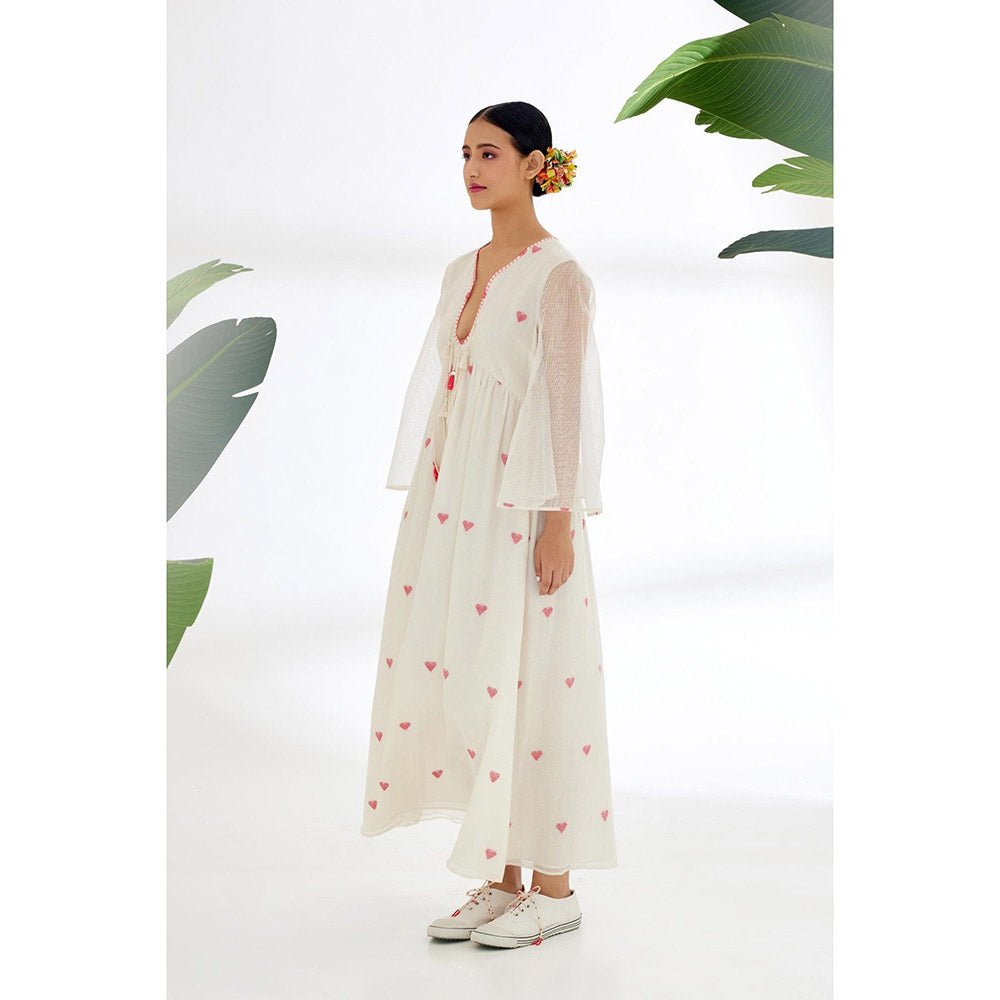Nikasha Cream Dress with Hand Stitched Hearts