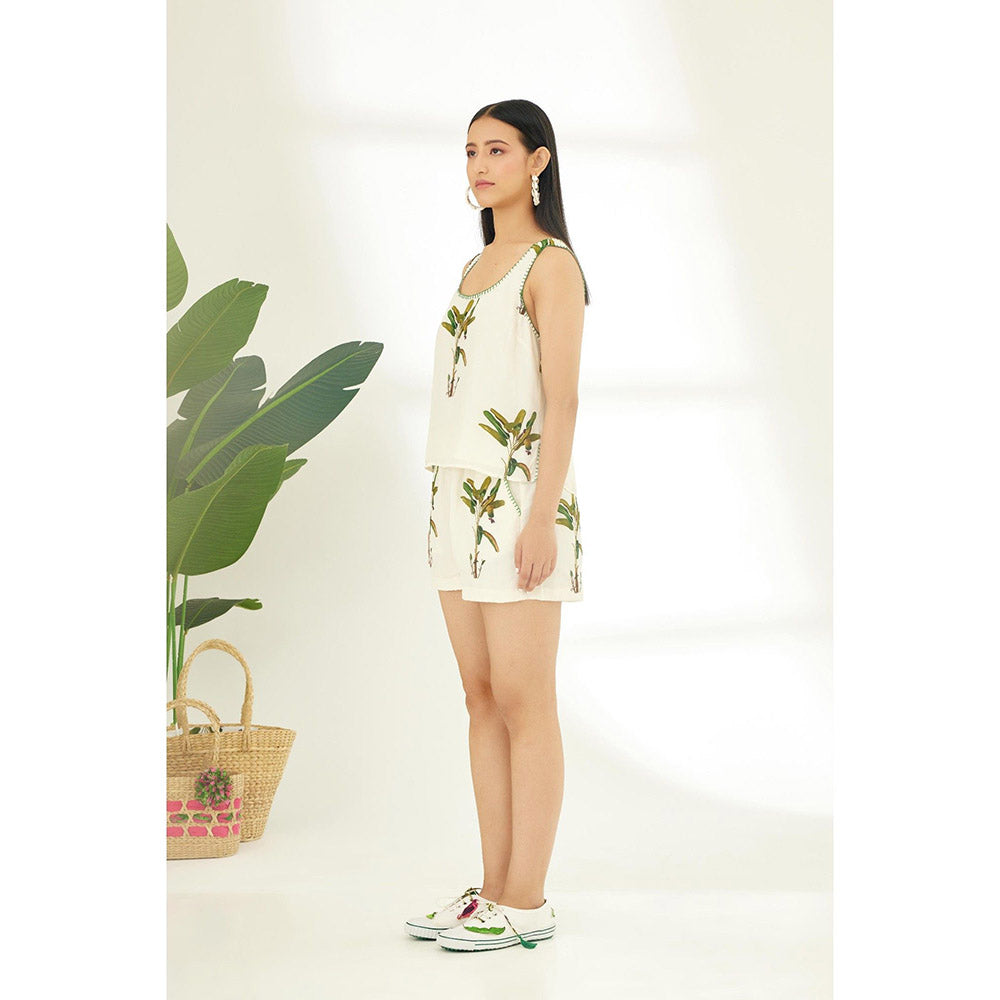 Nikasha Off White Hand Painted Banana Tree Print Co-Ord (Set of 2)