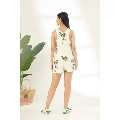 Nikasha Off White Hand Painted Banana Tree Print Co-Ord (Set of 2)