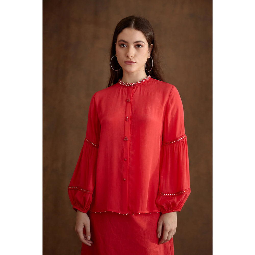 Nikasha Red Hand Embroidered Shirt