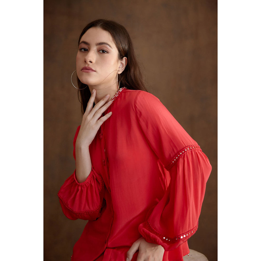 Nikasha Red Hand Embroidered Shirt