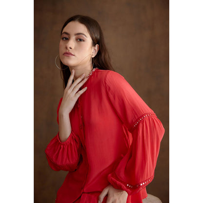 Nikasha Red Hand Embroidered Shirt