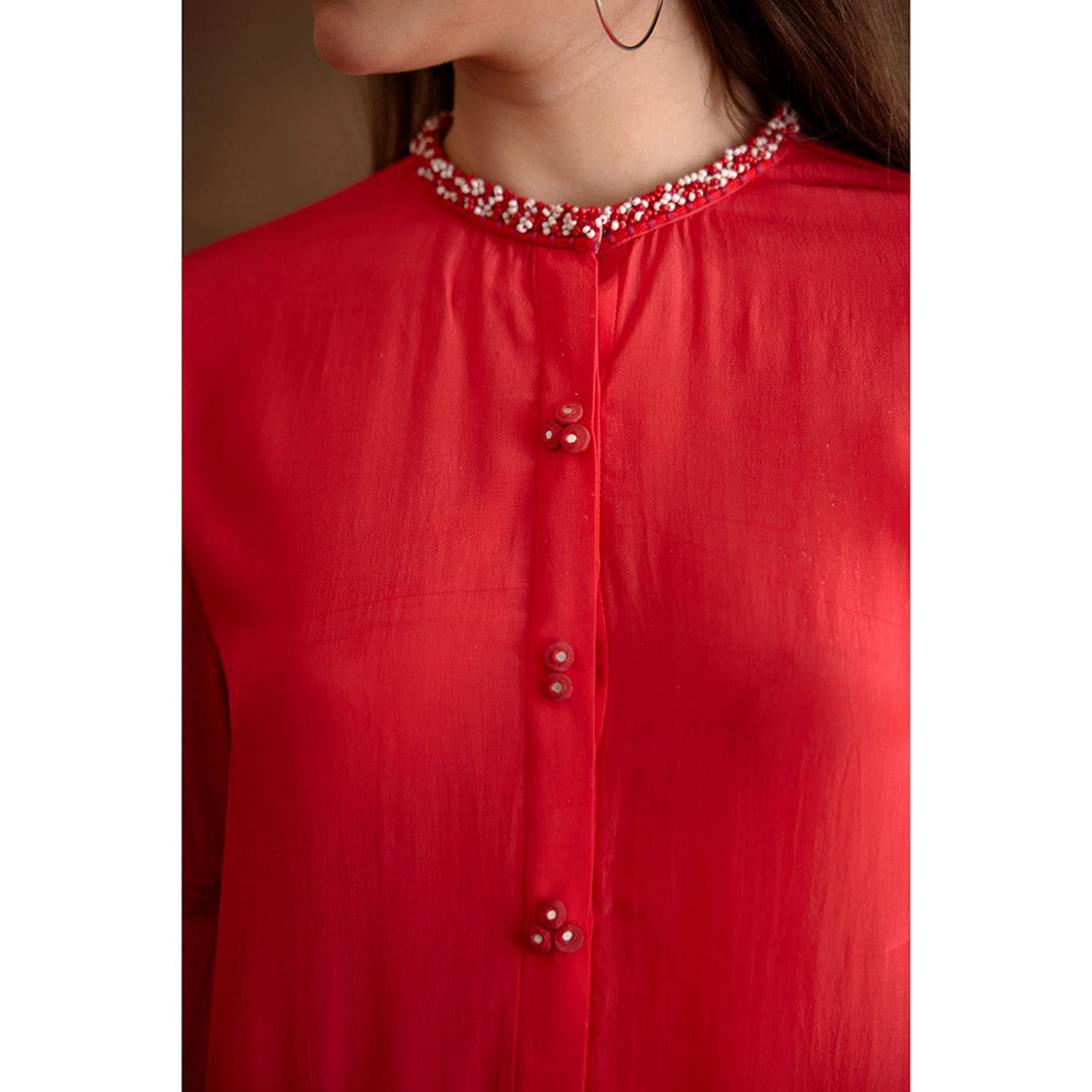 Nikasha Red Hand Embroidered Shirt