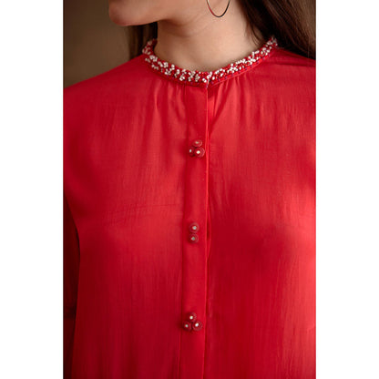 Nikasha Red Hand Embroidered Shirt