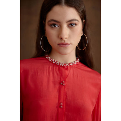 Nikasha Red Hand Embroidered Shirt