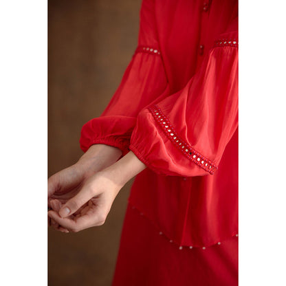 Nikasha Red Hand Embroidered Shirt