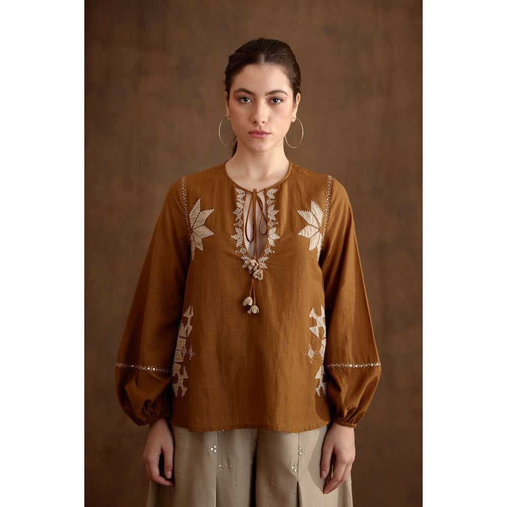 Nikasha Tobacco Multi Color Applique Embroidered Co-Ord (Set of 2)