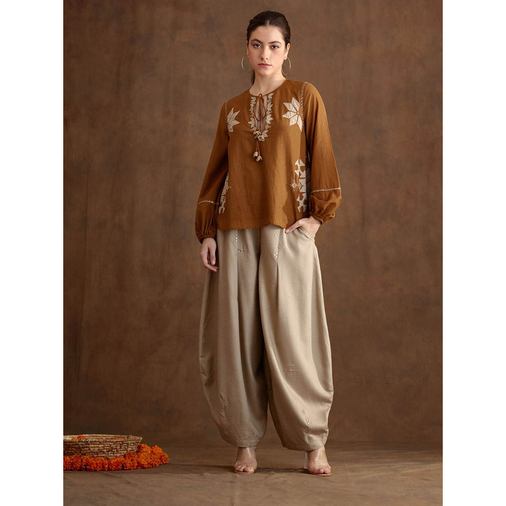 Nikasha Tobacco Multi Color Applique Embroidered Co-Ord (Set of 2)
