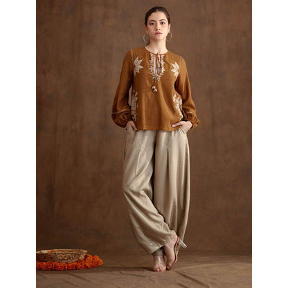 Nikasha Tobacco Multi Color Applique Embroidered Co-Ord (Set of 2)
