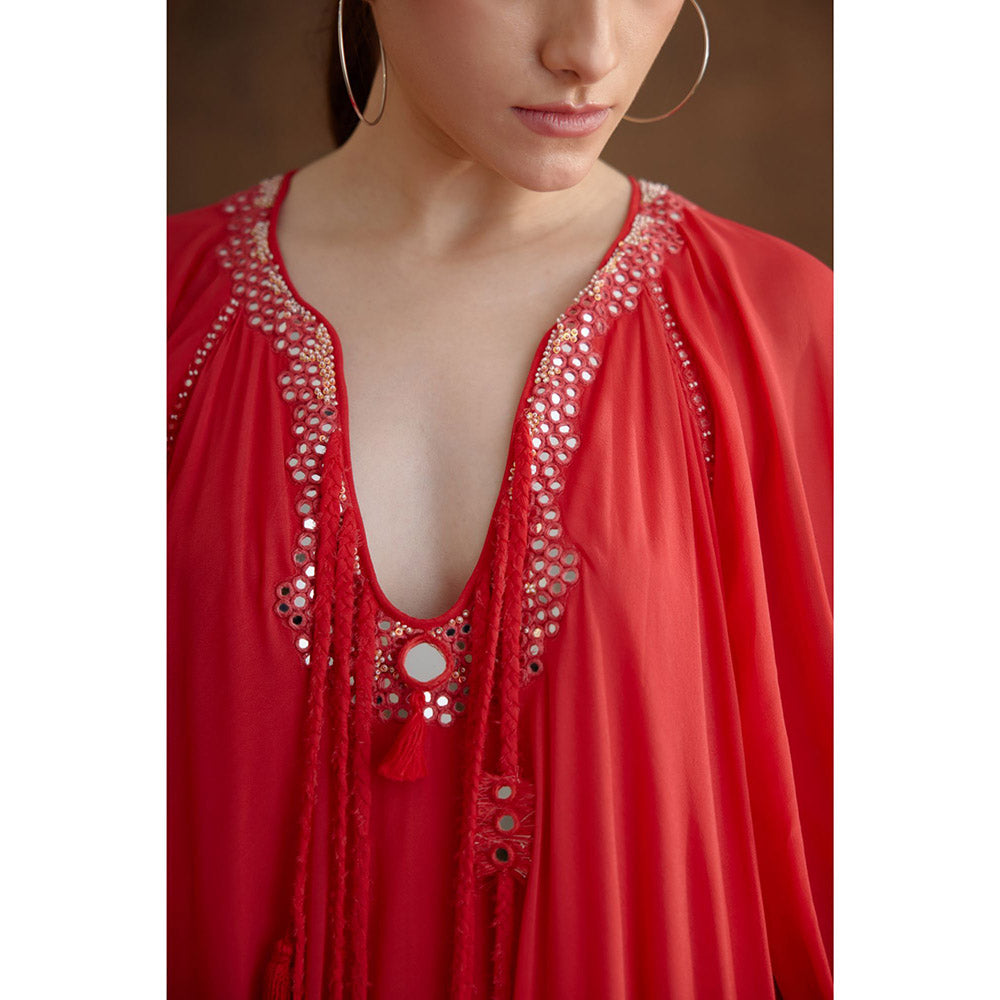 Nikasha Red Hand Mirror Work Maxi Dress