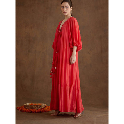 Nikasha Red Hand Mirror Work Maxi Dress