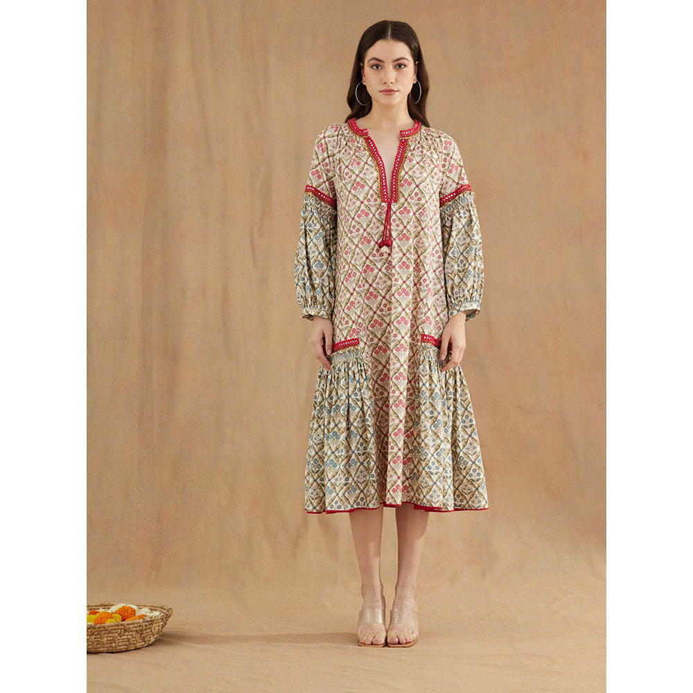 Nikasha Bespoke Hand Mirror Work Cotton Poplin Dress