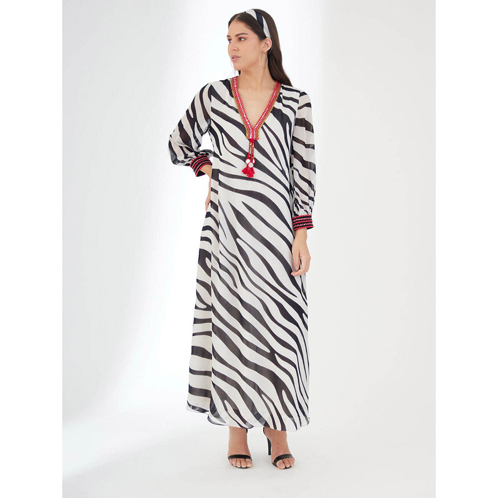 Nikasha Black and White Animal Print Maxi Dress