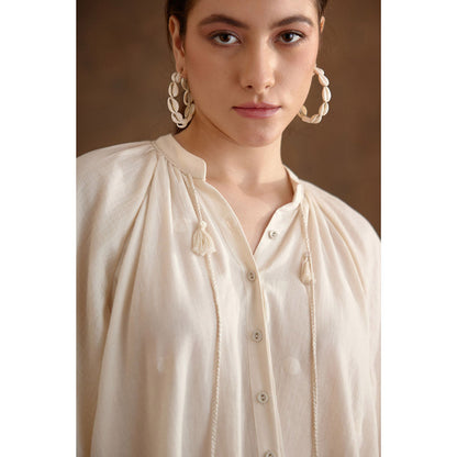 Nikasha Cream Hand Braided Tassels Tier Dress
