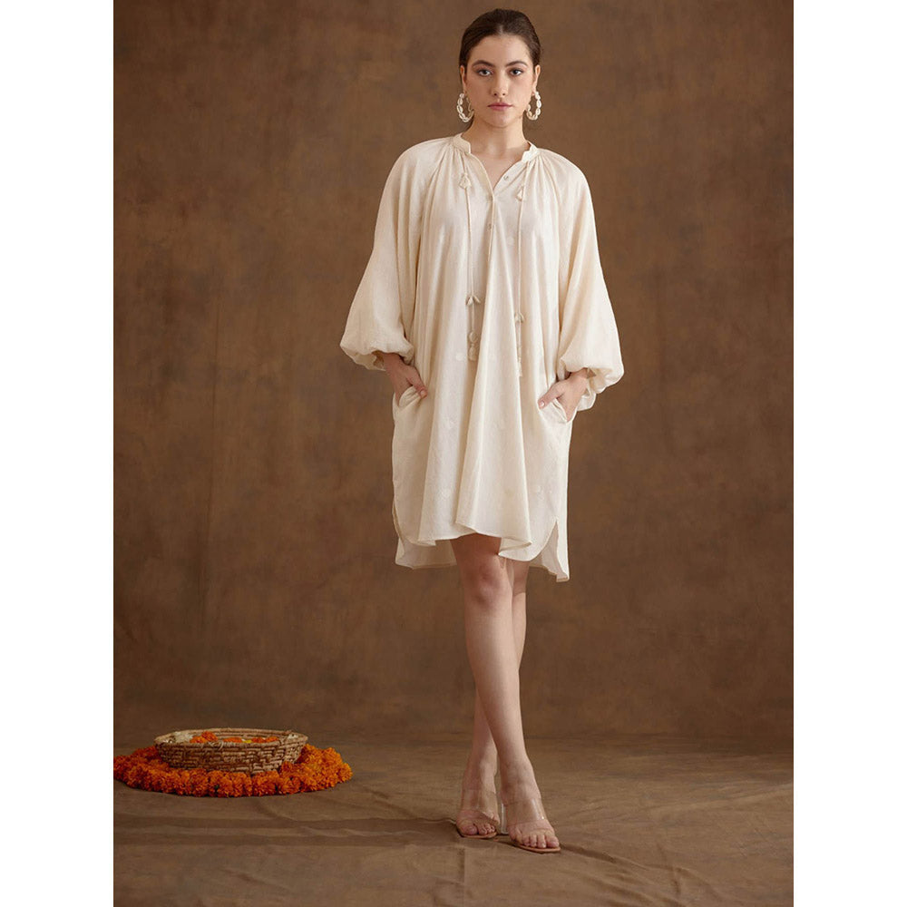Nikasha Cream Hand Braided Tassels Tier Dress