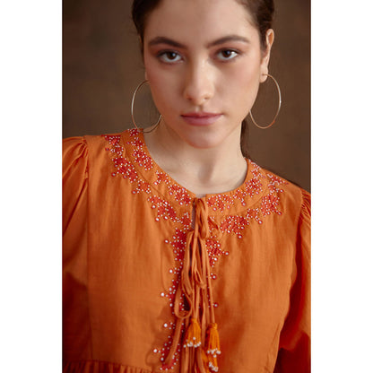 Nikasha Saffron Applique Embroidered Top