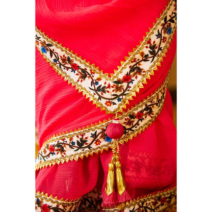 Nikasha Mithai Pink Pure Silk Chiffon Saree with Stitched Blouse