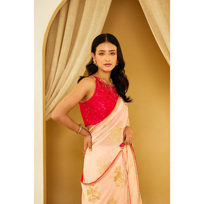 Nikasha Peach Foil Pure Silk Chiffon Saree with Stitched Blouse