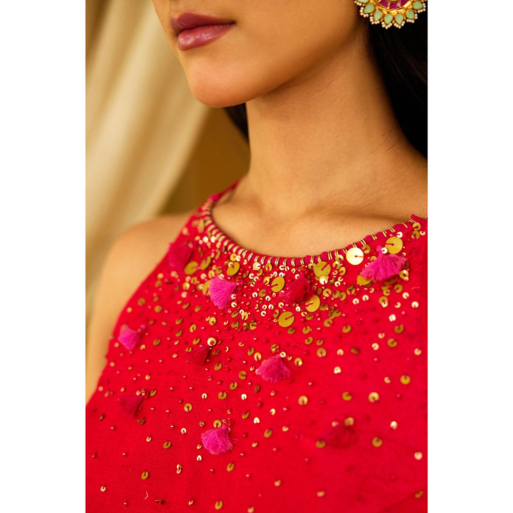 Nikasha Peach Foil Pure Silk Chiffon Saree with Stitched Blouse