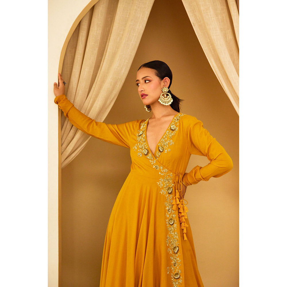 Nikasha Ochre Embroidered Angarkha (Set of 3)