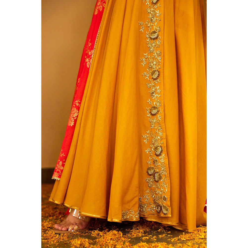 Nikasha Ochre Embroidered Angarkha (Set of 3)