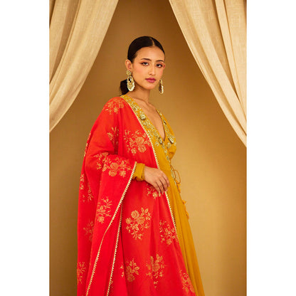 Nikasha Ochre Embroidered Angarkha (Set of 3)