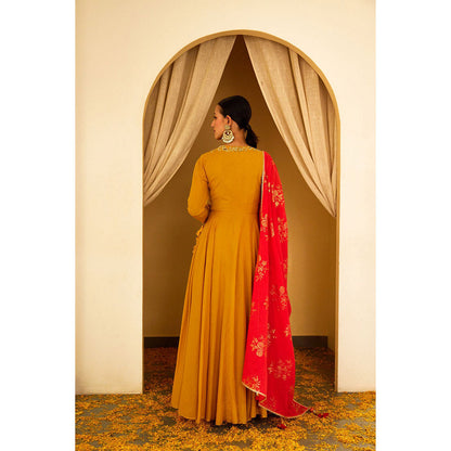 Nikasha Ochre Embroidered Angarkha (Set of 3)