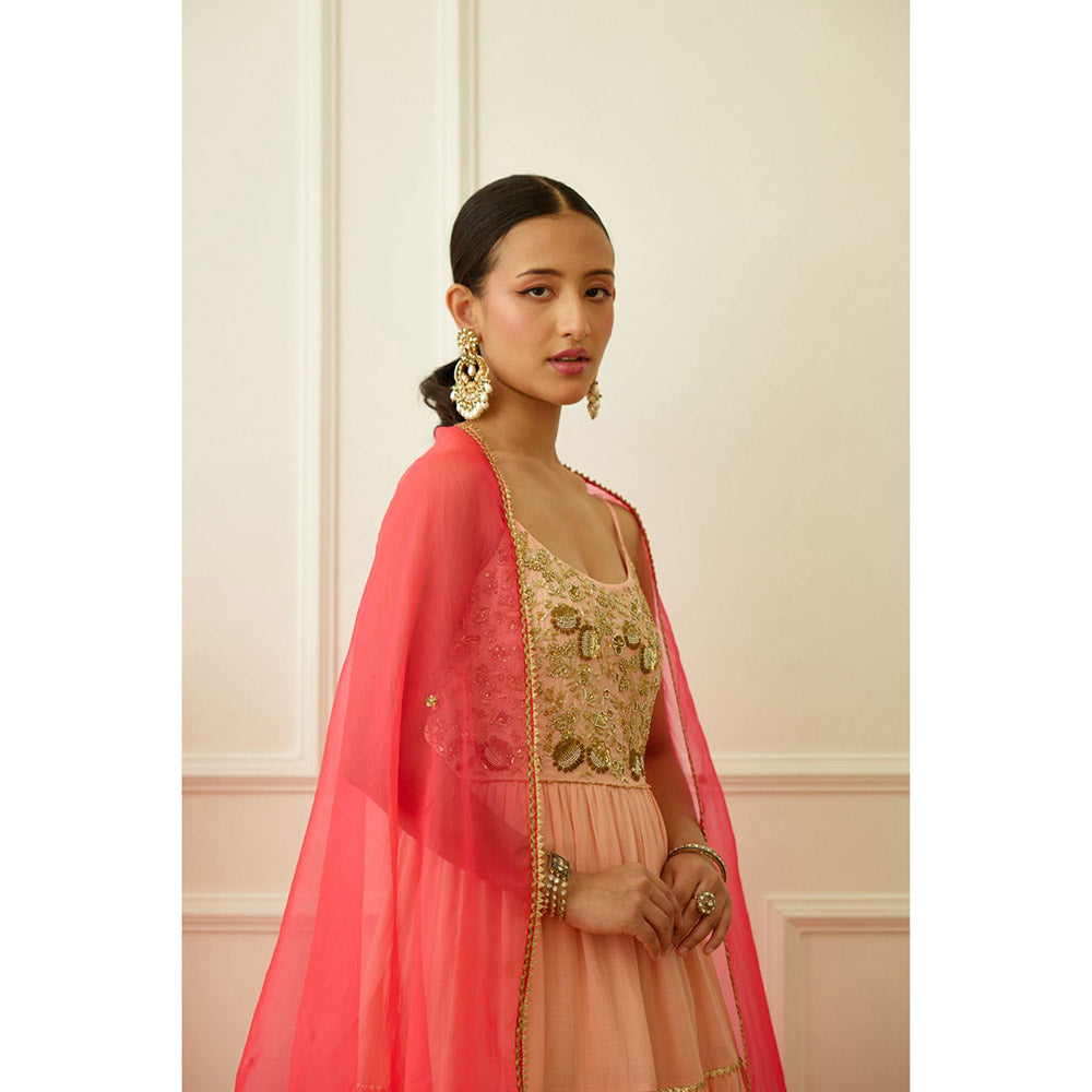 Nikasha Peach Foil Embroidered Anarkali Kalidar (Set of 2)