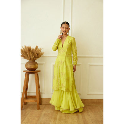 Nikasha Lime Green Foil Embroidered Sharara (Set of 3)