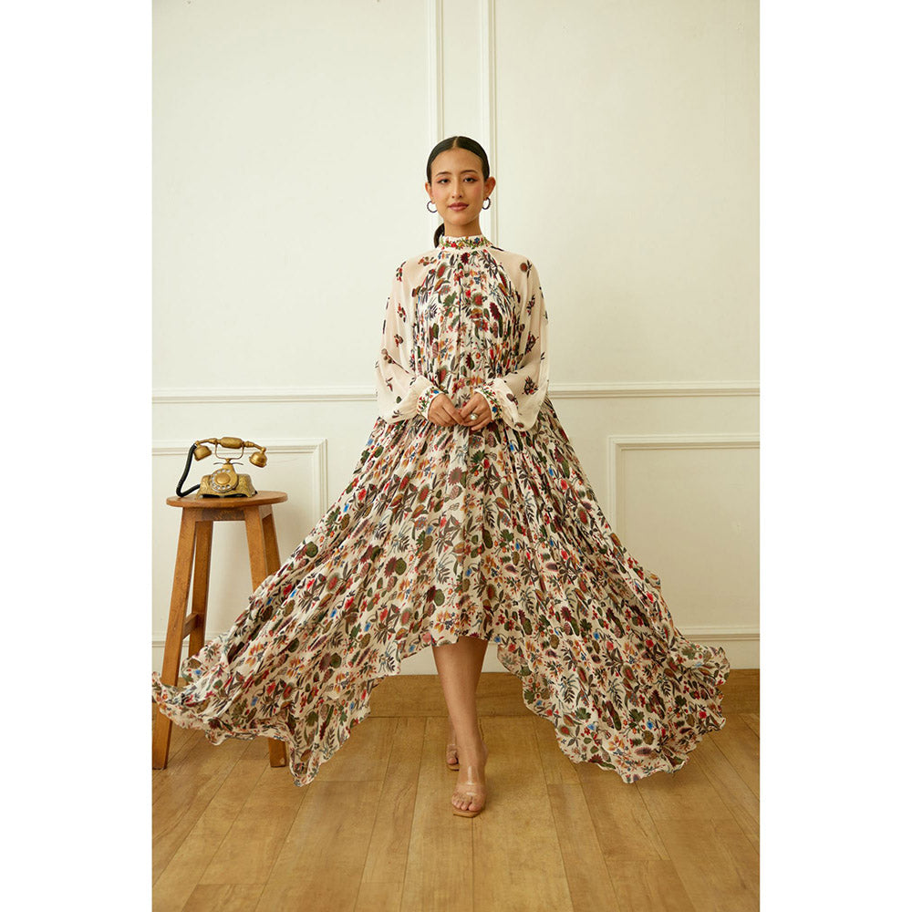 Nikasha Ivory Kohinoor Jaal Print Asymmetrical Dress