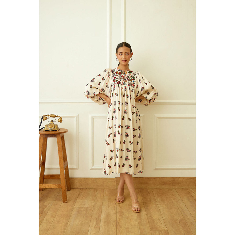 Nikasha Ivory Kohinoor Buta Print Dress