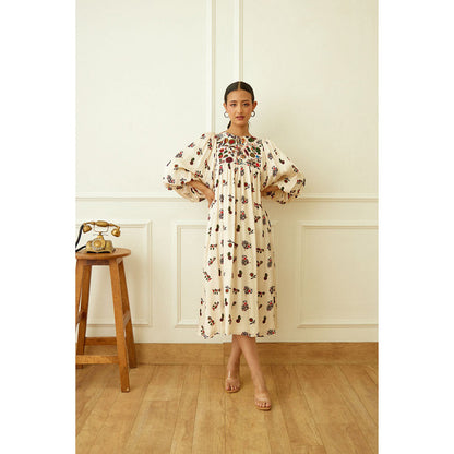 Nikasha Ivory Kohinoor Buta Print Dress
