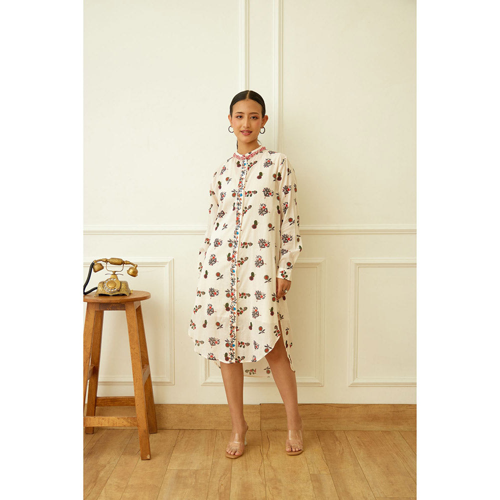 Nikasha Ivory Kohinoor Buta Print Shirt Dress