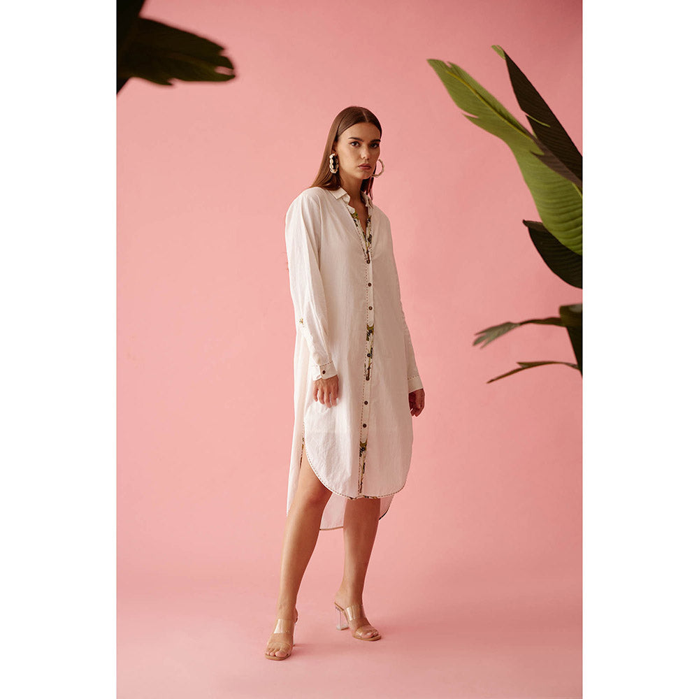 Nikasha Cream Banana Tree Applique Hi-Low Shirt Dress