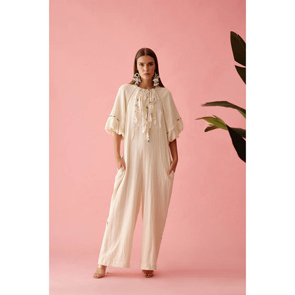 Nikasha Cream Fringe Neckline Jumpsuit