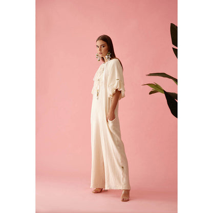 Nikasha Cream Fringe Neckline Jumpsuit