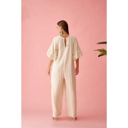 Nikasha Cream Fringe Neckline Jumpsuit