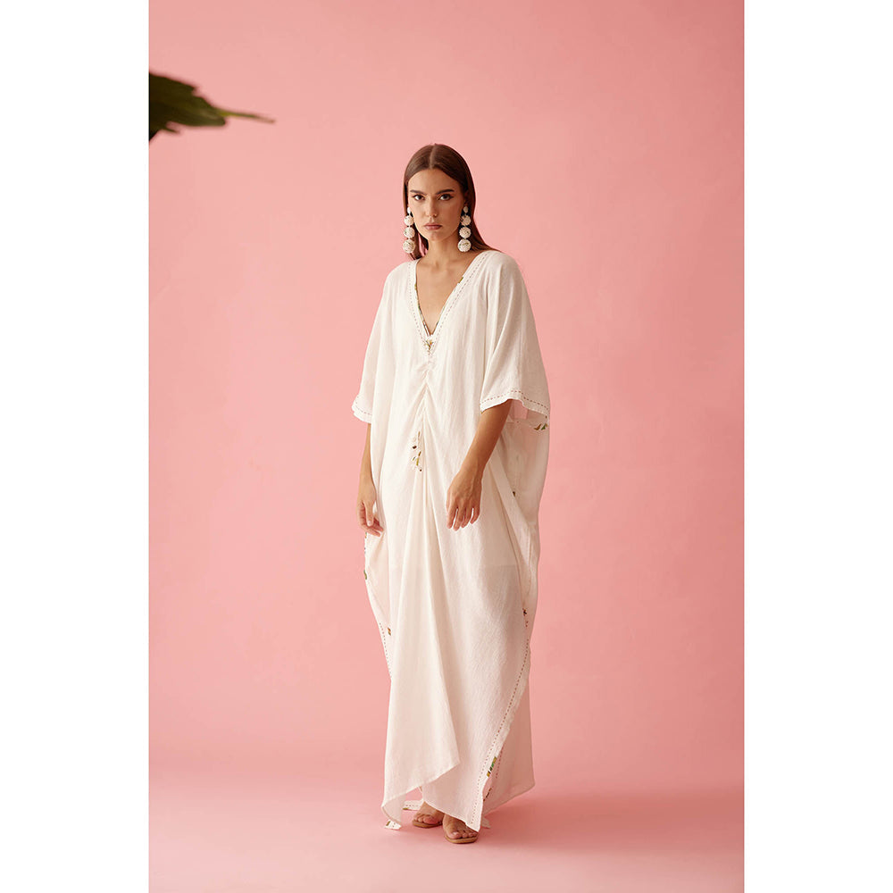 Nikasha Off-White Banana Tree Applique Kaftan Dress