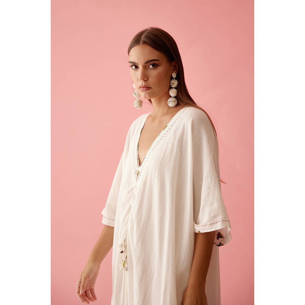 Nikasha Off-White Banana Tree Applique Kaftan Dress