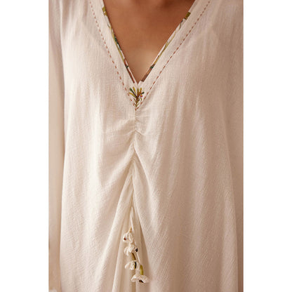 Nikasha Off-White Banana Tree Applique Kaftan Dress