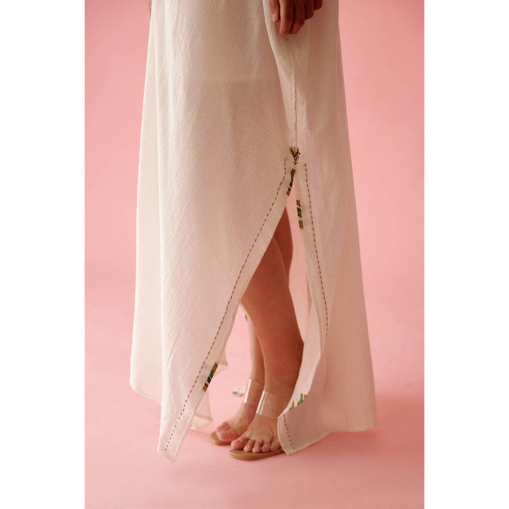 Nikasha Off-White Banana Tree Applique Kaftan Dress