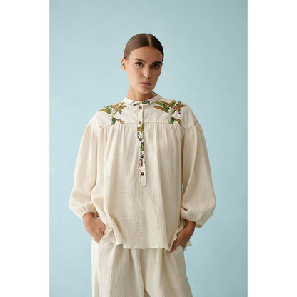 Nikasha Cream Banana Tree Print Co-Ord (Set of 2)