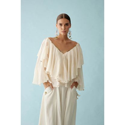 Nikasha Cream Banana Tree Applique Frill Top
