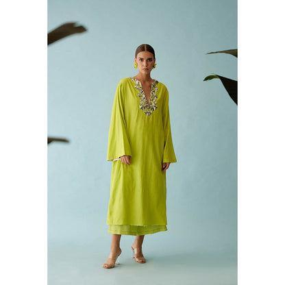 Nikasha Lime Green Fabric Ribbon Embroidery Flower Co-Ord (Set of 2)
