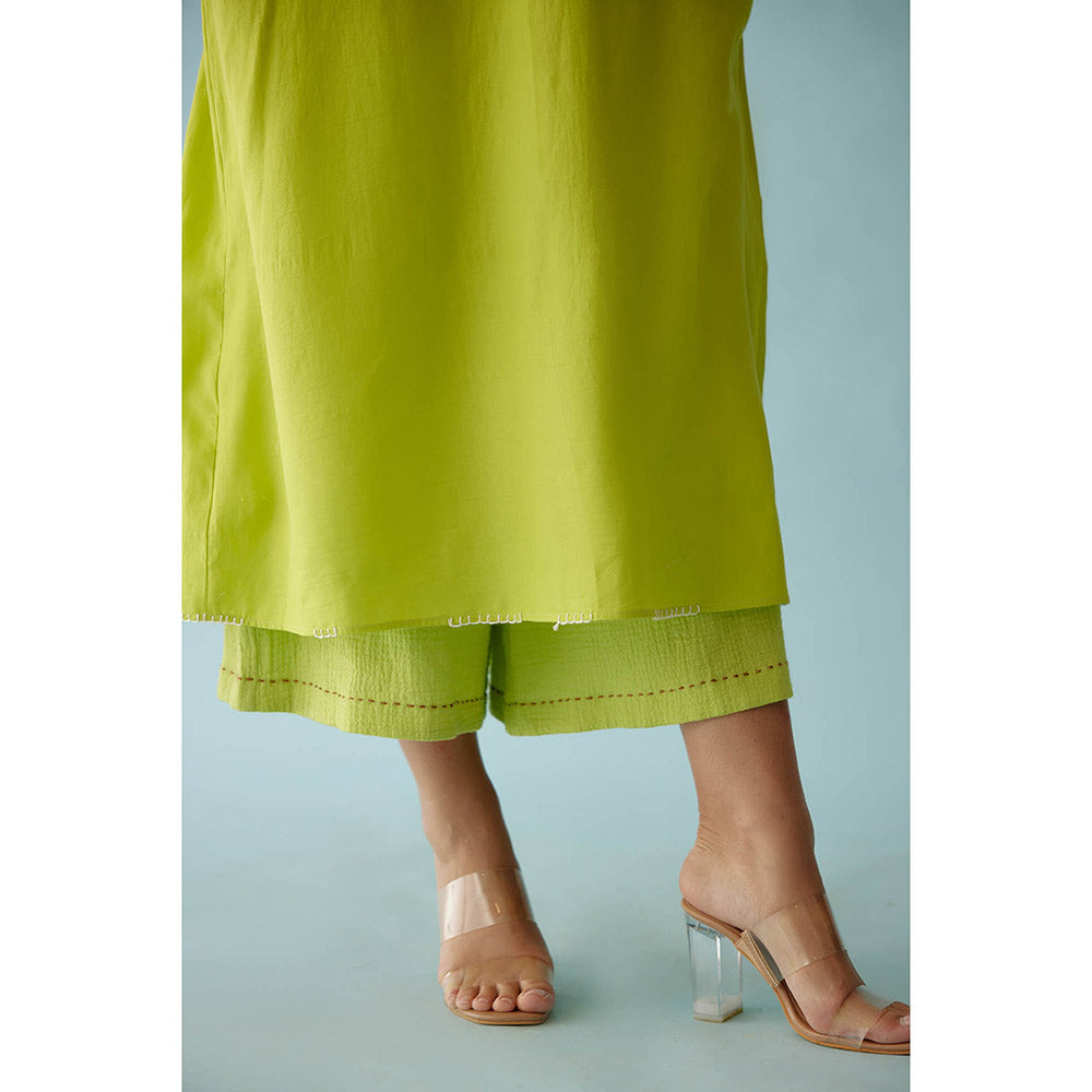 Nikasha Lime Green Fabric Ribbon Embroidery Flower Co-Ord (Set of 2)