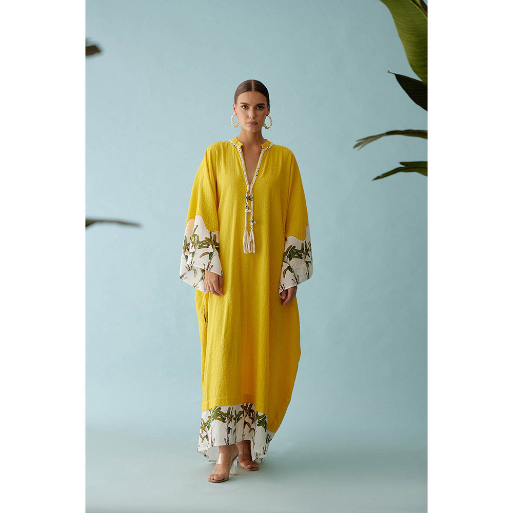 Nikasha Yellow Hand-Braided Tassels Kaftan Dress