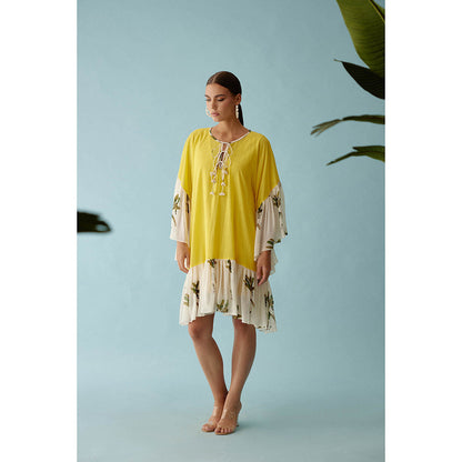 Nikasha Yellow Banana Tree Print Frill Dress