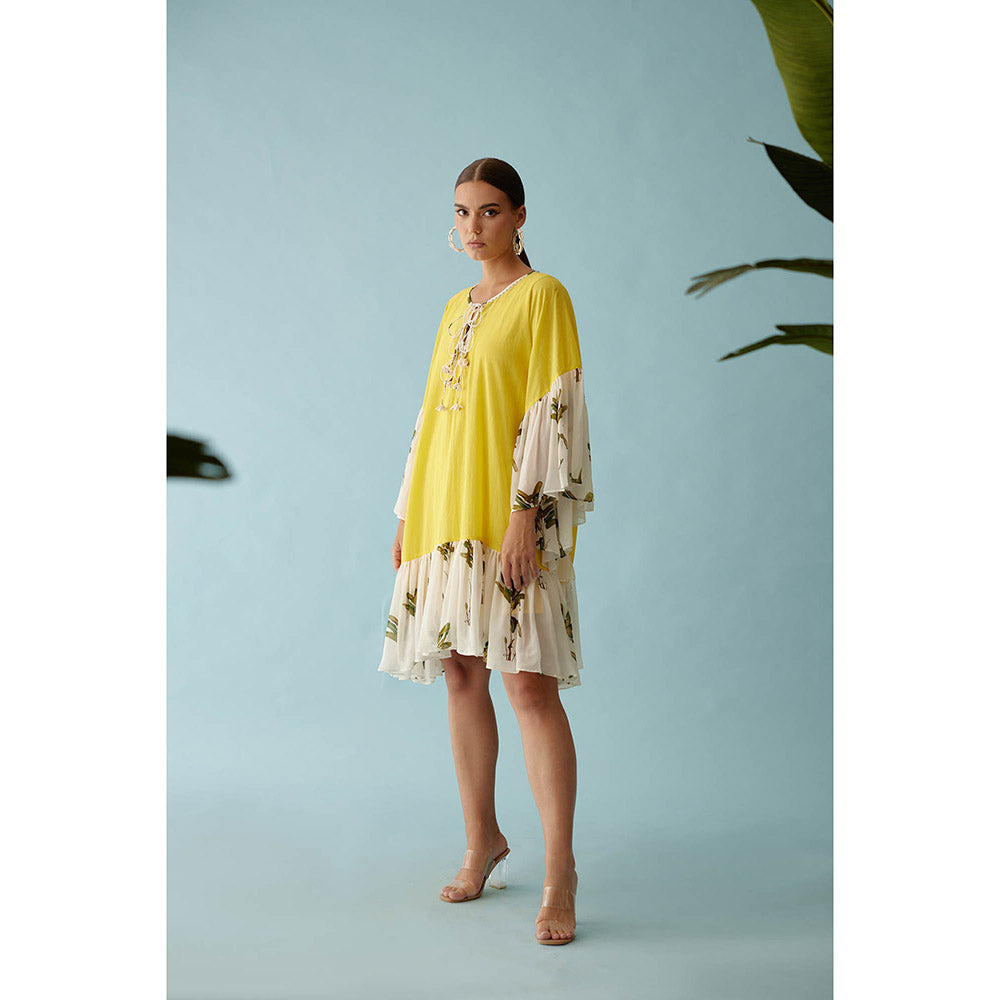 Nikasha Yellow Banana Tree Print Frill Dress