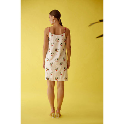 Nikasha Off-White Hand Painted Chilli Print V-Neck Slip Dress