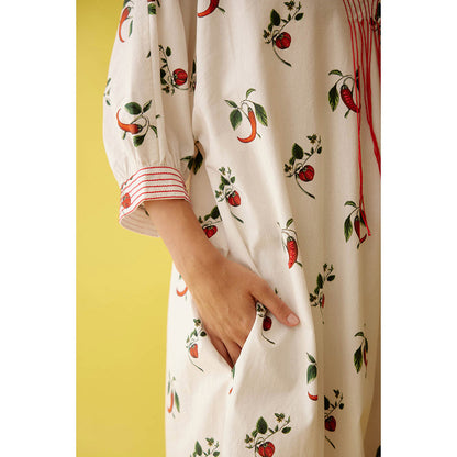 Nikasha Off-White Hand Painted Chilli Print Midi Dress